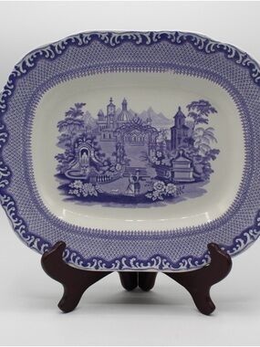 Antique Periwinkle Blue and White Transferware Platter, Rorstrand